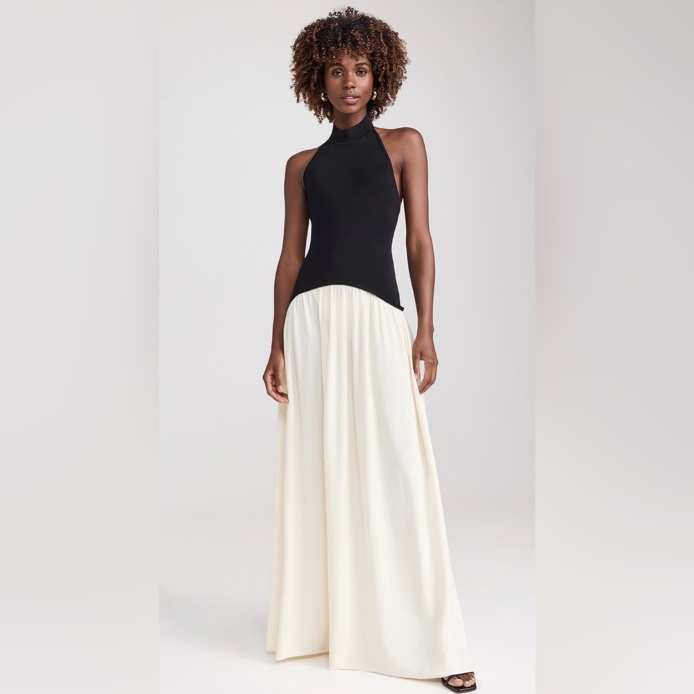 SOLID & STRIPED Black and Cream Maxi Skirt Dress